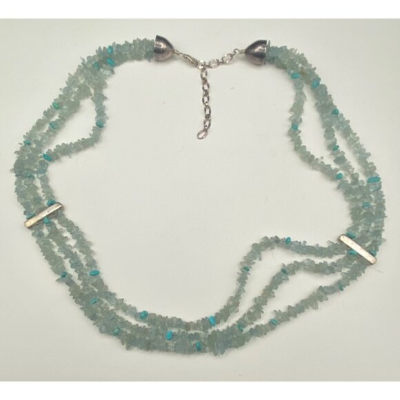 Jay King DRT Aquamarine Turquoise Chip 925 Silver Necklace Vintage 21+3 - Picture 3 of 10